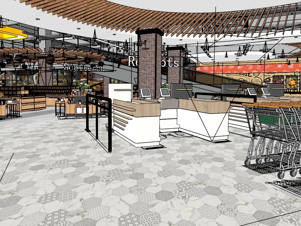 Supermarket Interior Design sketchup model preview - SketchupBox
