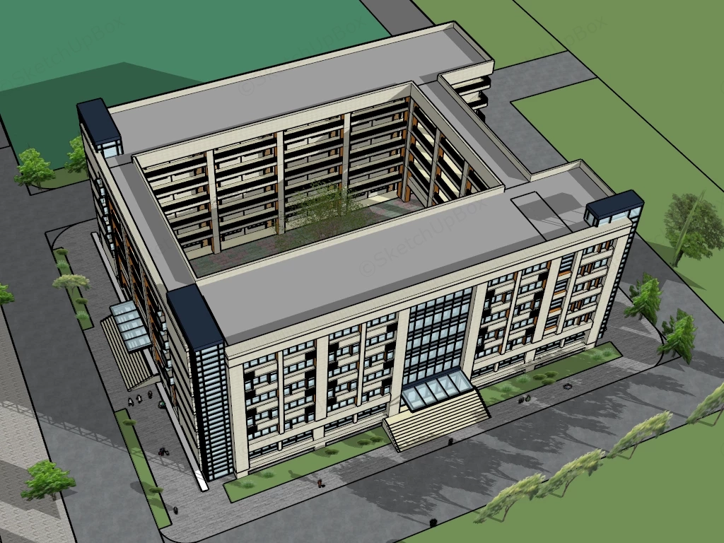 Square Office Building Exterior sketchup model preview - SketchupBox