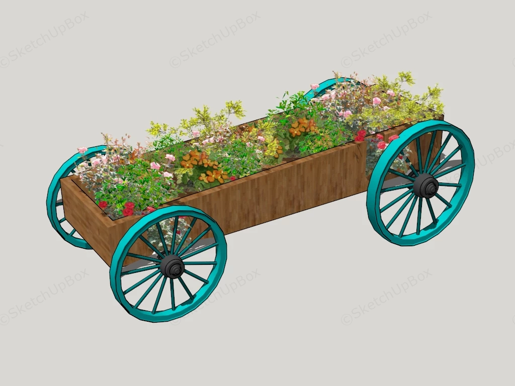 Wooden Cart Planter sketchup model preview - SketchupBox