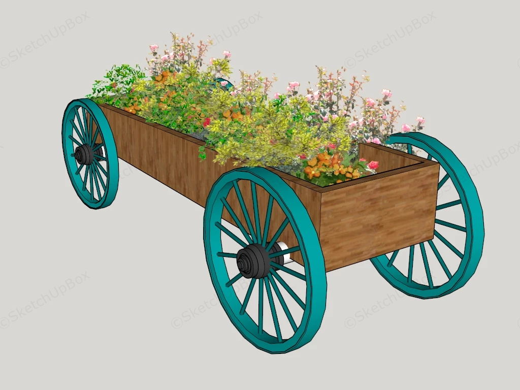 Wooden Cart Planter sketchup model preview - SketchupBox
