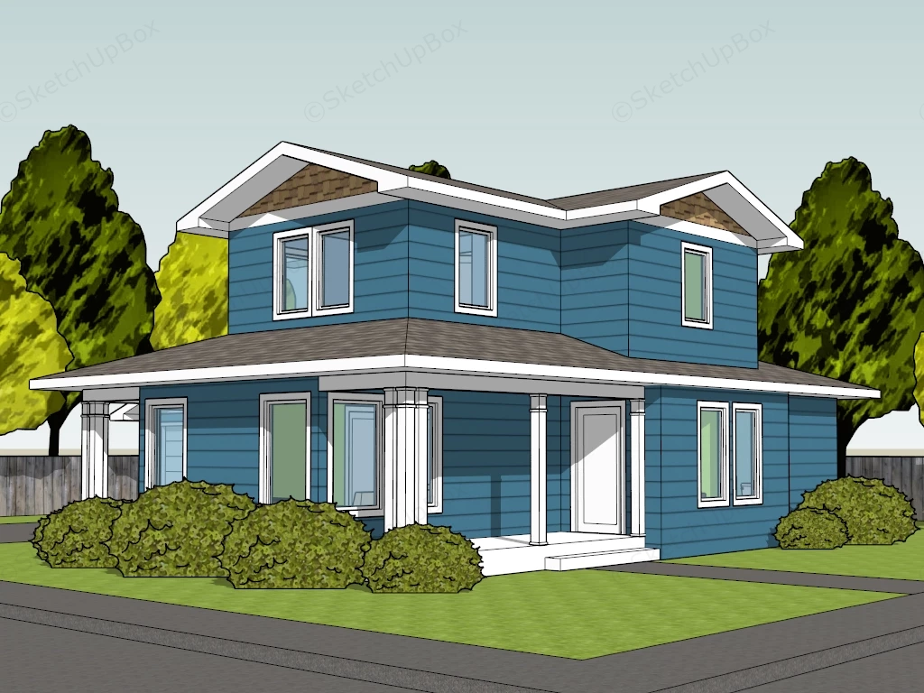 Two Story Farm House sketchup model preview - SketchupBox