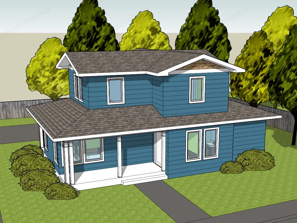 Two Story Farm House sketchup model preview - SketchupBox
