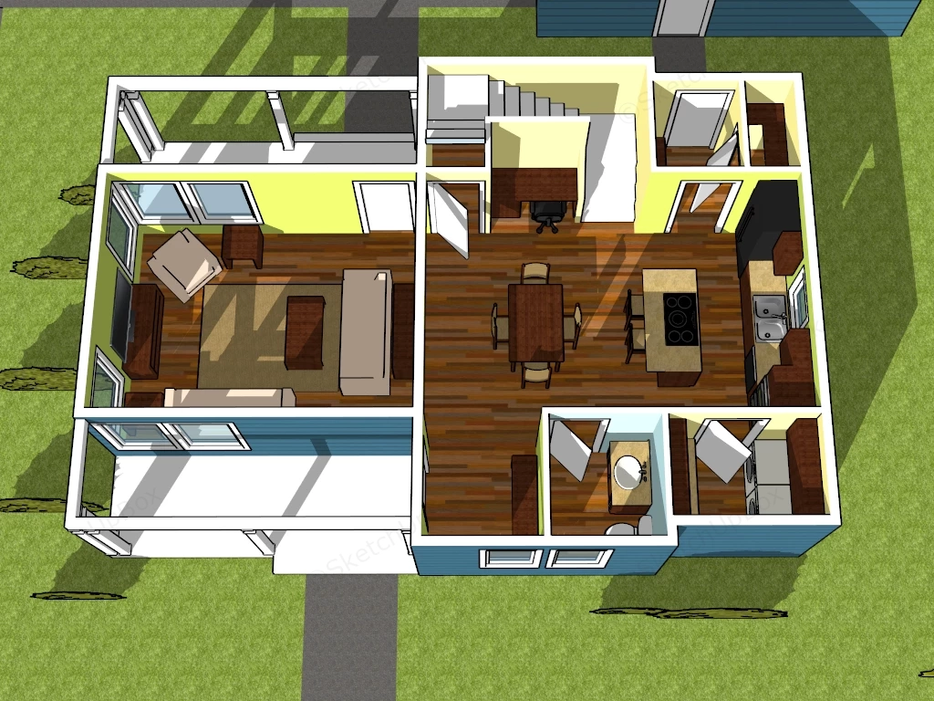 Two Story Farm House sketchup model preview - SketchupBox