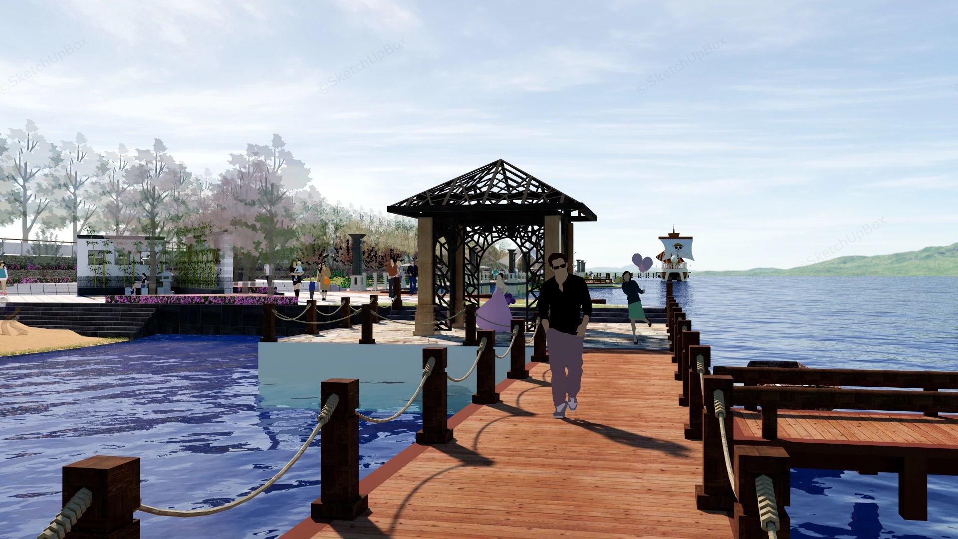 Riverfront Park Design sketchup model preview - SketchupBox