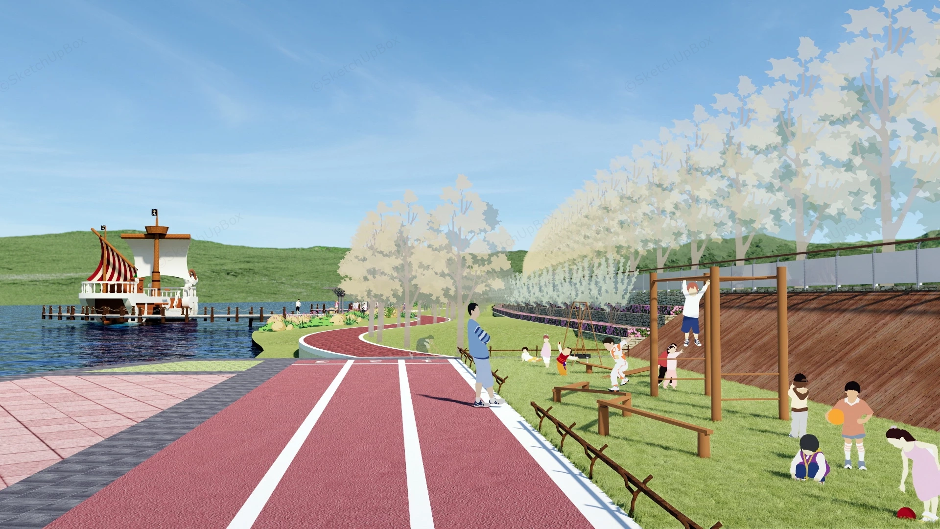 Riverfront Park Design sketchup model preview - SketchupBox