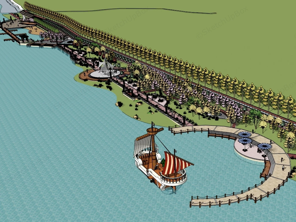 Riverfront Park Design sketchup model preview - SketchupBox