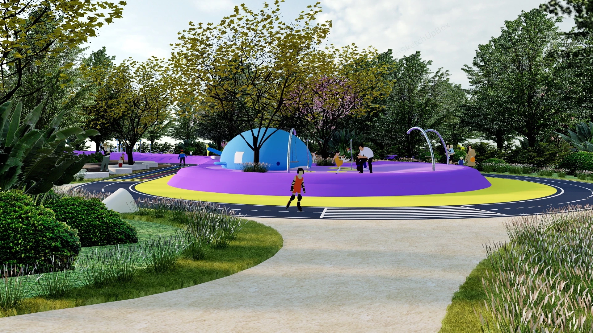 Four Leaf Clover Shaped Playground sketchup model preview - SketchupBox