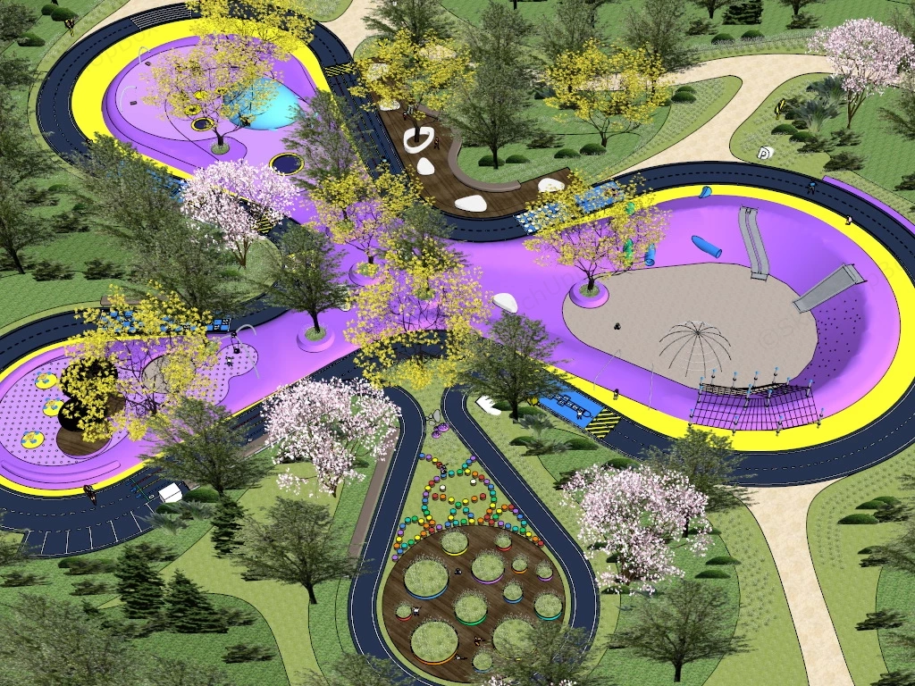 Four Leaf Clover Shaped Playground sketchup model preview - SketchupBox