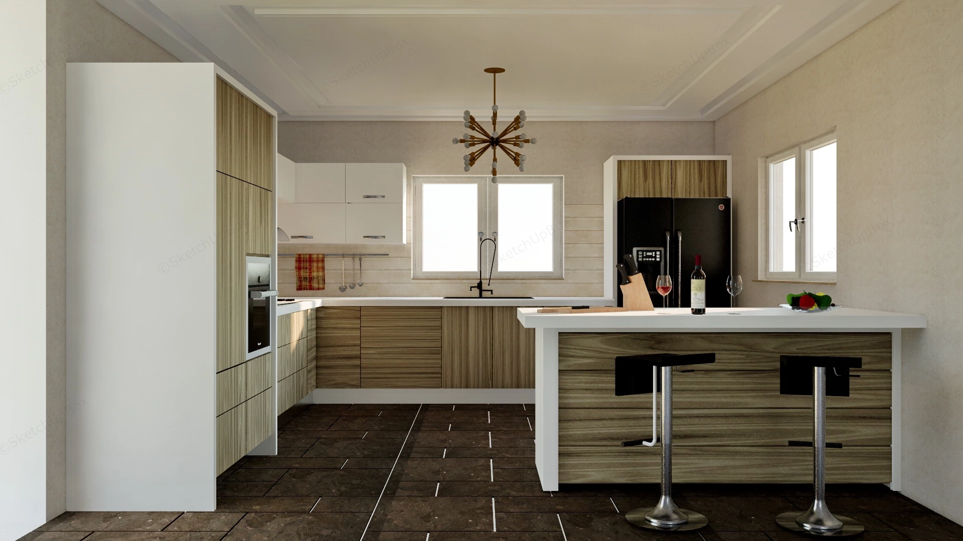 Brown Kitchen With Peninsula sketchup model preview - SketchupBox
