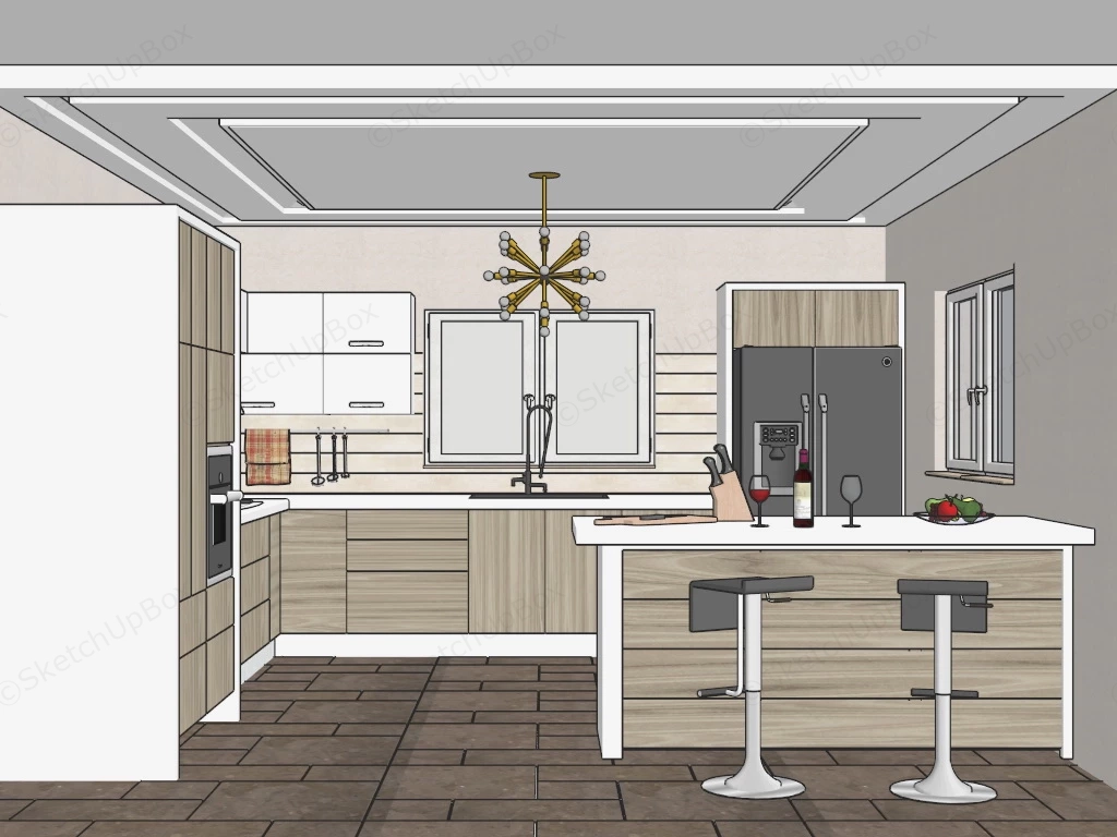 Brown Kitchen With Peninsula sketchup model preview - SketchupBox