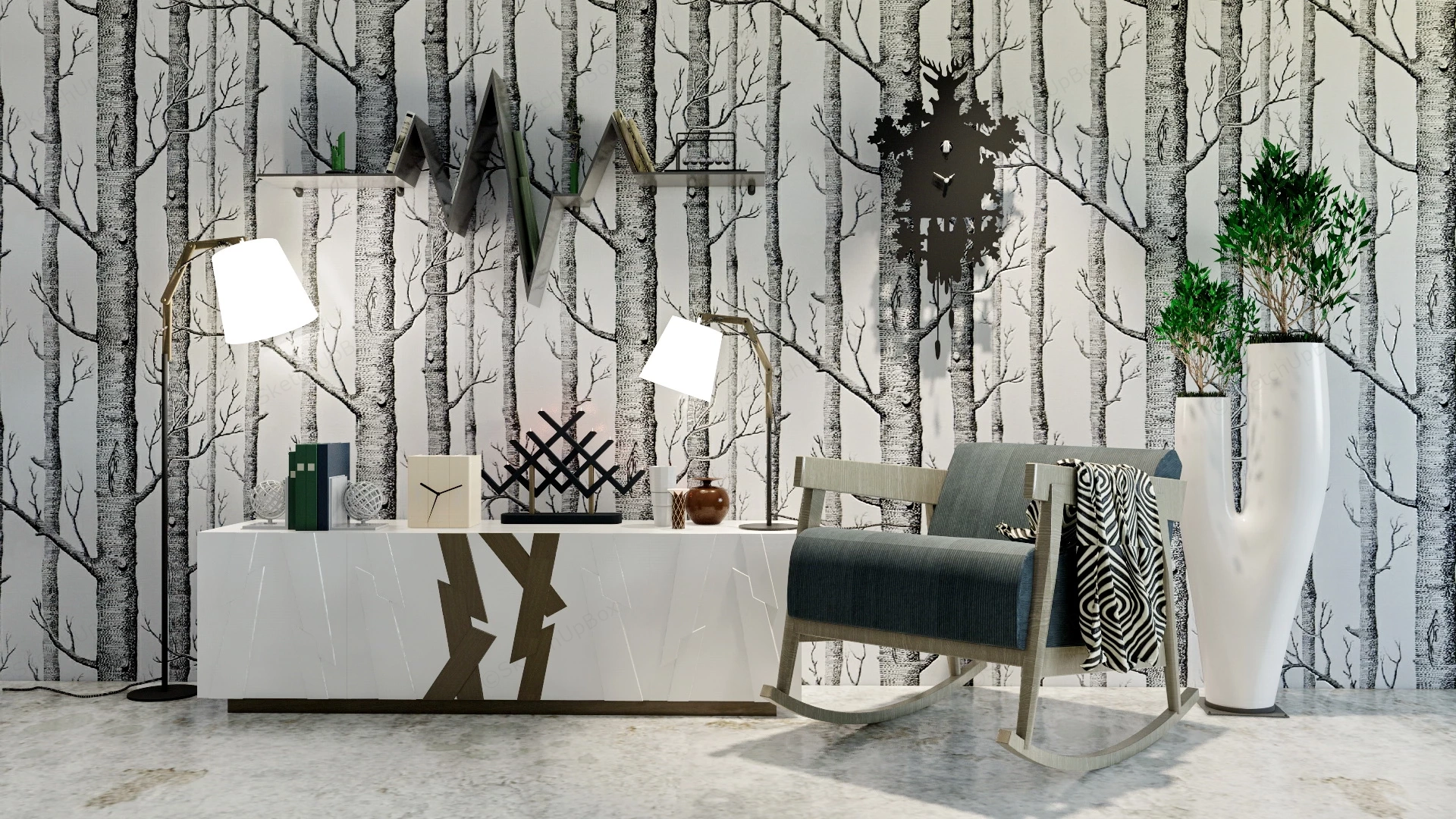 Sideboard And Accent Chair Set sketchup model preview - SketchupBox
