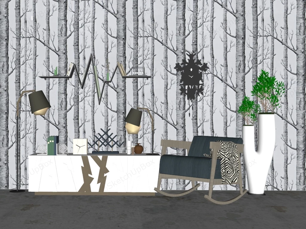 Sideboard And Accent Chair Set sketchup model preview - SketchupBox