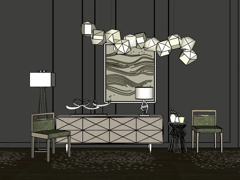 Accent Sideboard Decor sketchup model preview - SketchupBox