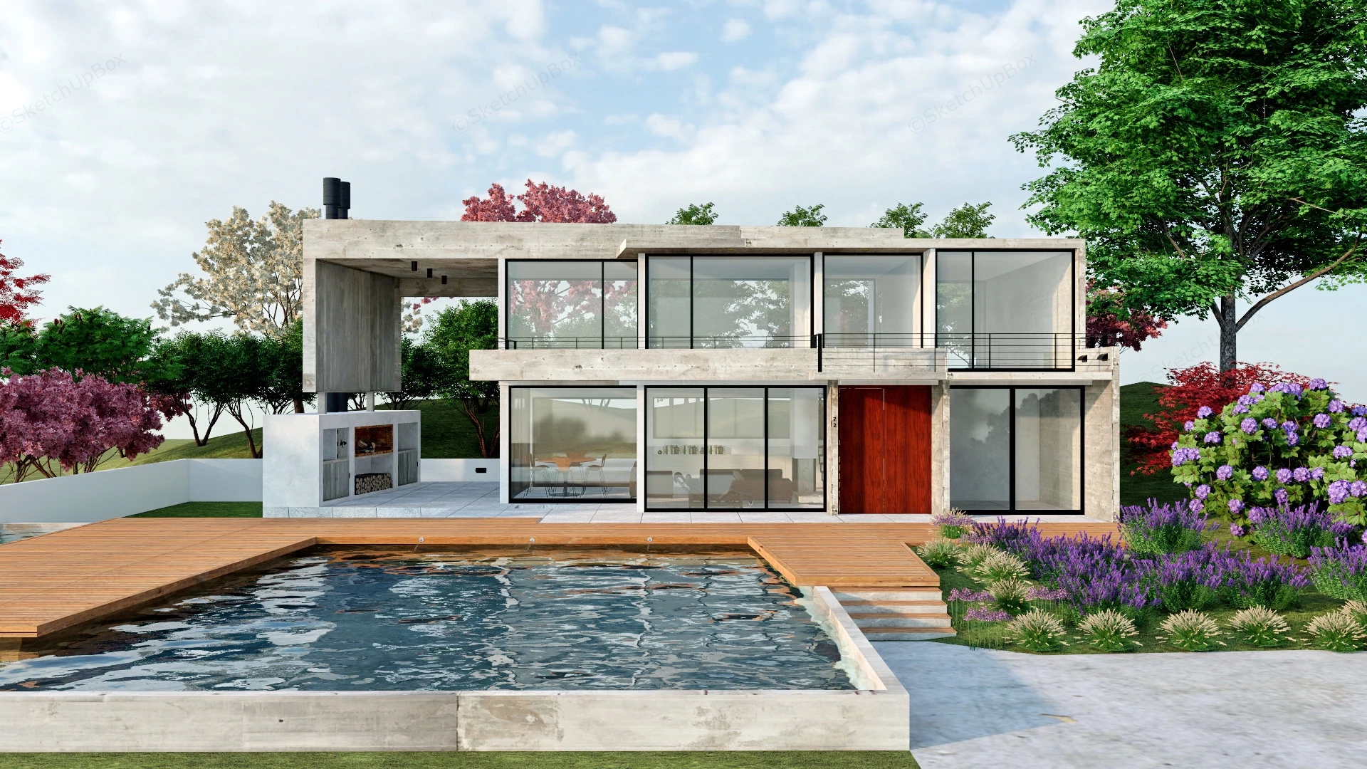 Modern Concrete House With Pool sketchup model preview - SketchupBox