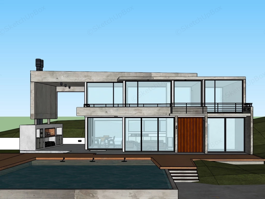 Modern Concrete House With Pool sketchup model preview - SketchupBox