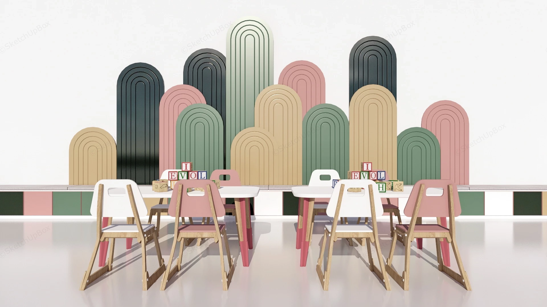 Kids Play Tables And Chairs sketchup model preview - SketchupBox