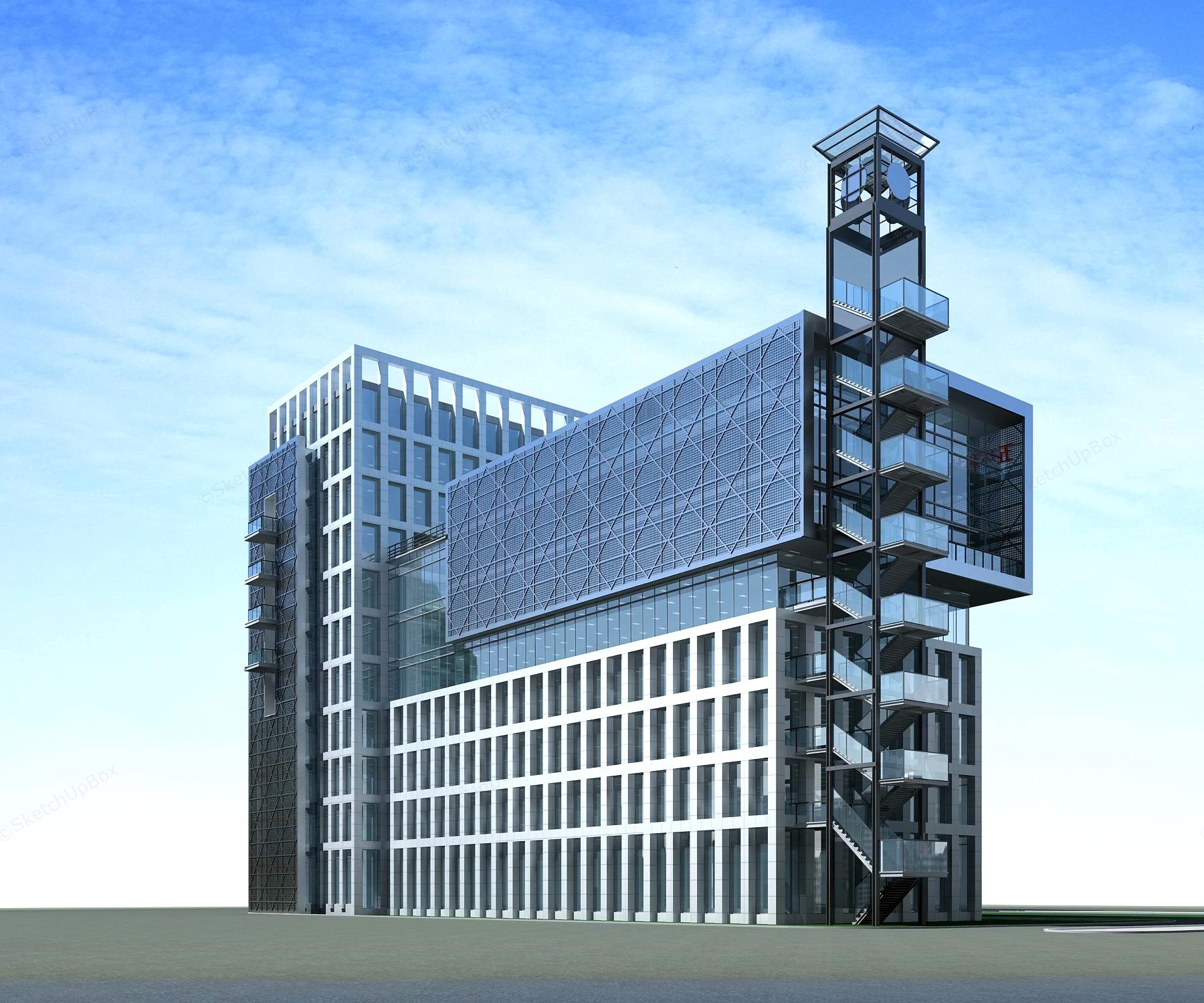 Modern Corporate Office Building Exterior sketchup model preview - SketchupBox