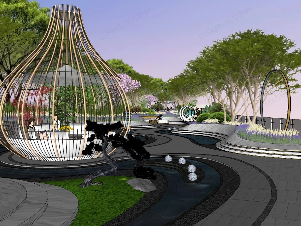 Riverfront Park Landscape Design sketchup model preview - SketchupBox