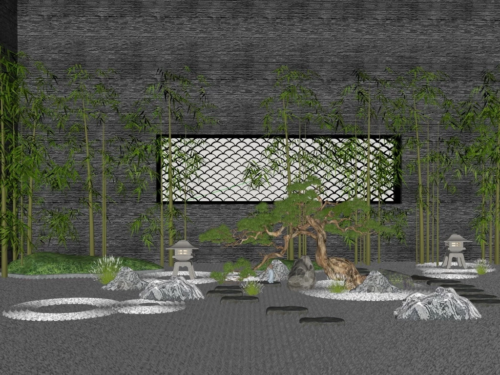 Backyard Zen Garden Landscape sketchup model preview - SketchupBox