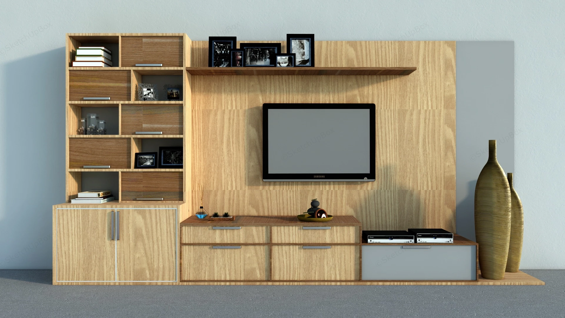 Wooden TV Wall Unit sketchup model preview - SketchupBox
