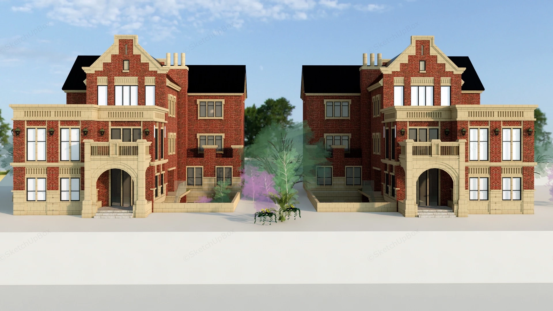 Brick Townhouse sketchup model preview - SketchupBox