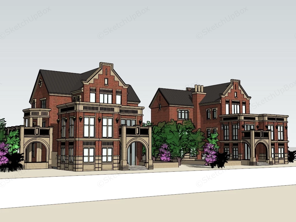 Brick Townhouse sketchup model preview - SketchupBox