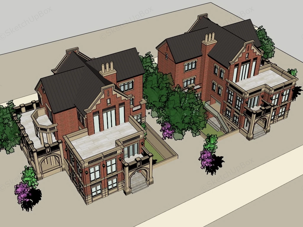 Brick Townhouse sketchup model preview - SketchupBox