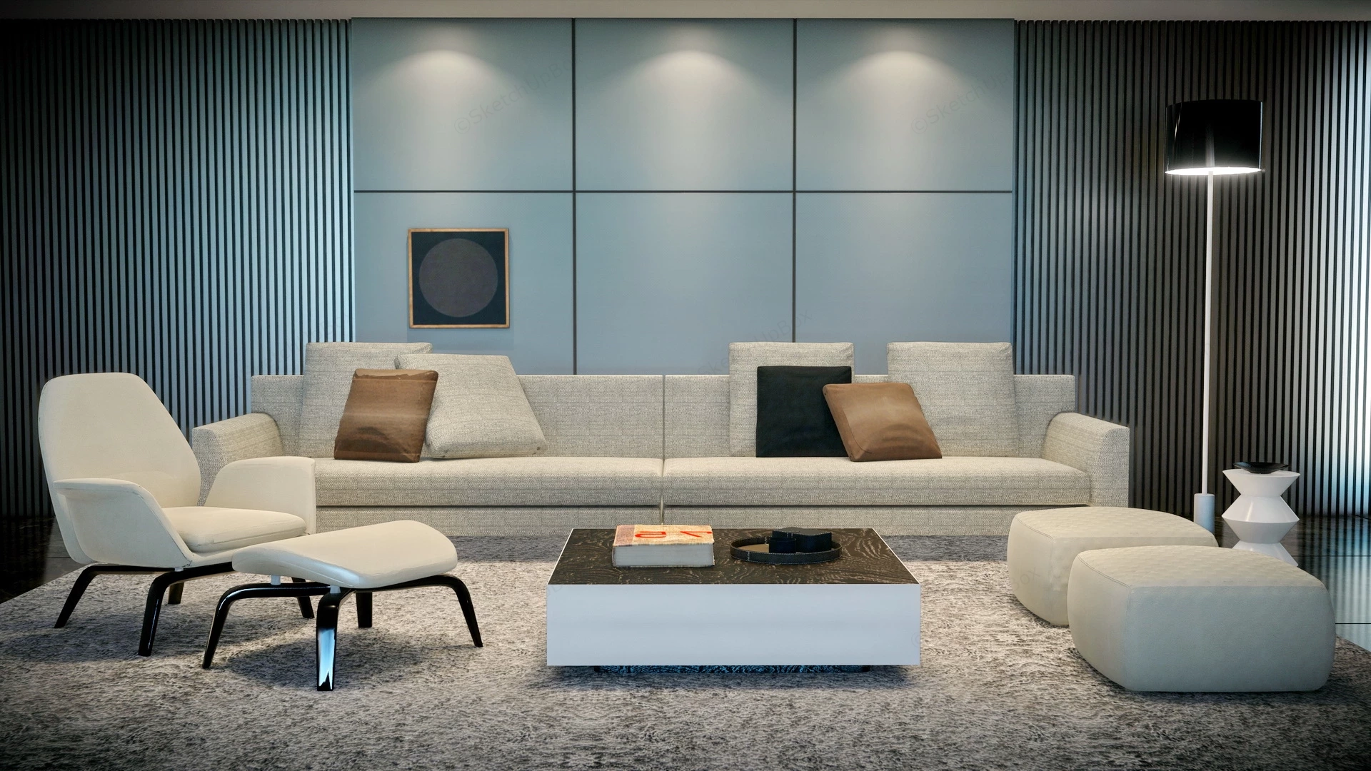 Modern Minimalist Living Room sketchup model preview - SketchupBox
