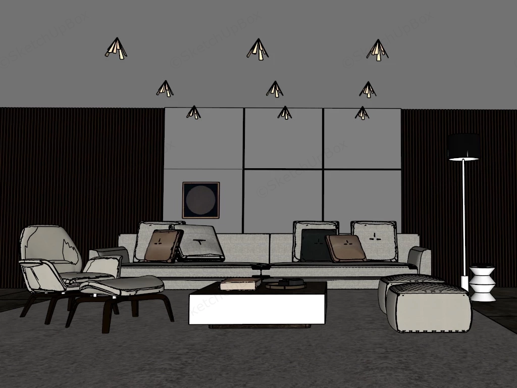 Modern Minimalist Living Room sketchup model preview - SketchupBox