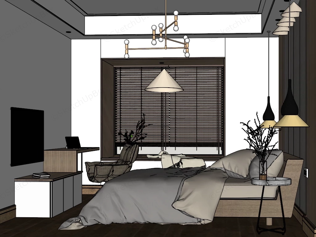 Minimalist Single Man Bedroom sketchup model preview - SketchupBox