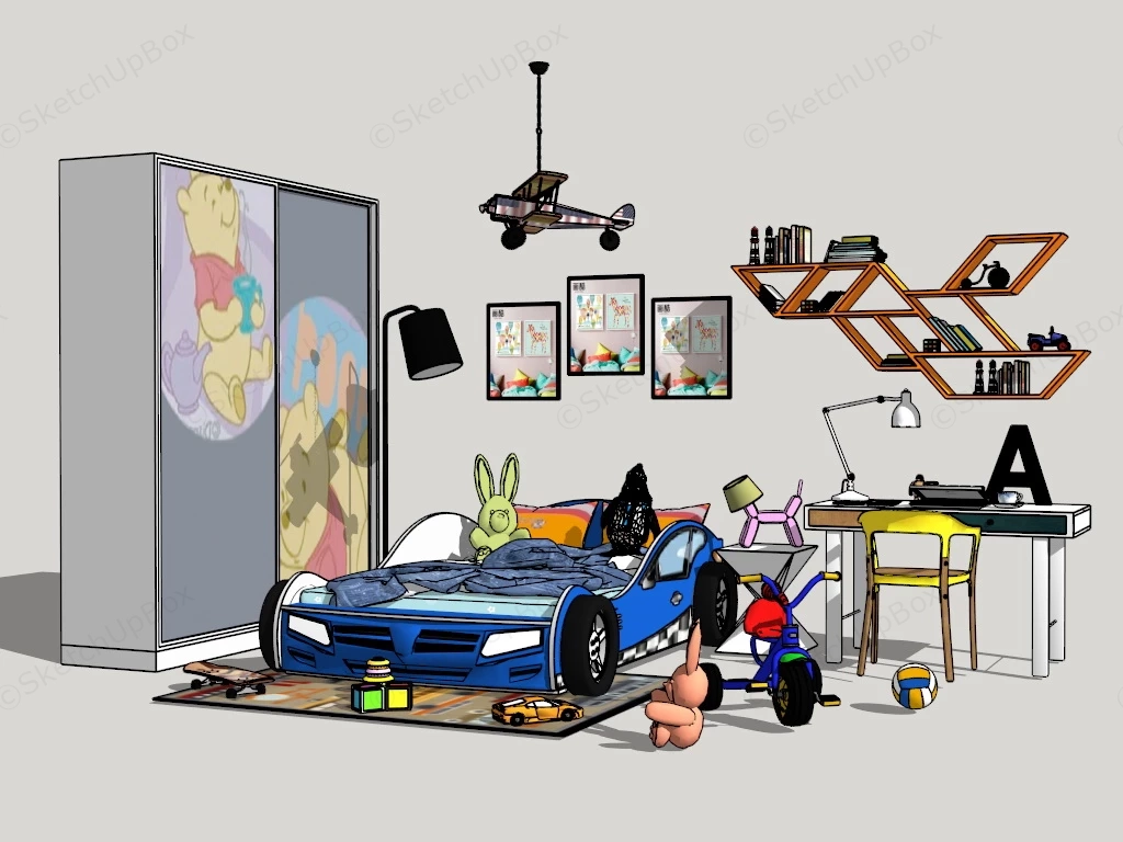 Car Themed Boys Room sketchup model preview - SketchupBox