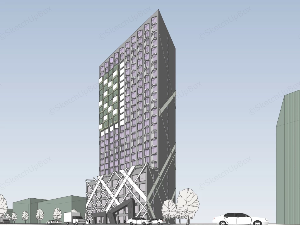 Modern Hotel Building sketchup model preview - SketchupBox