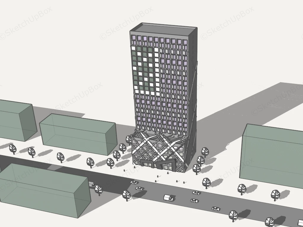 Modern Hotel Building sketchup model preview - SketchupBox