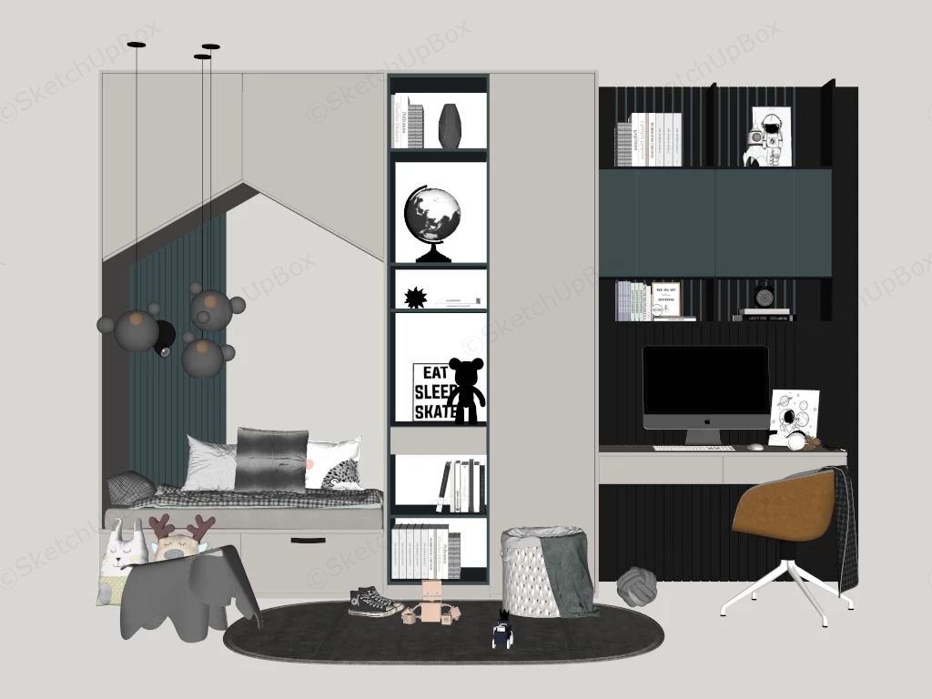 Kids Desk Bookcase With Storage sketchup model preview - SketchupBox
