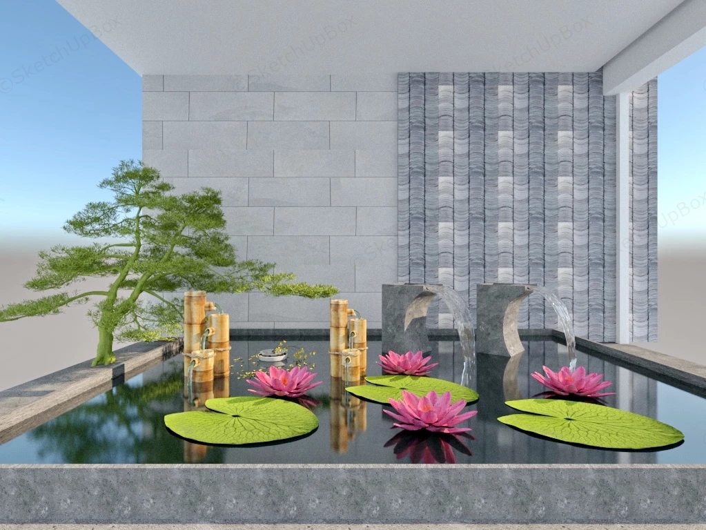 Lotus Pond Zen Garden sketchup model preview - SketchupBox