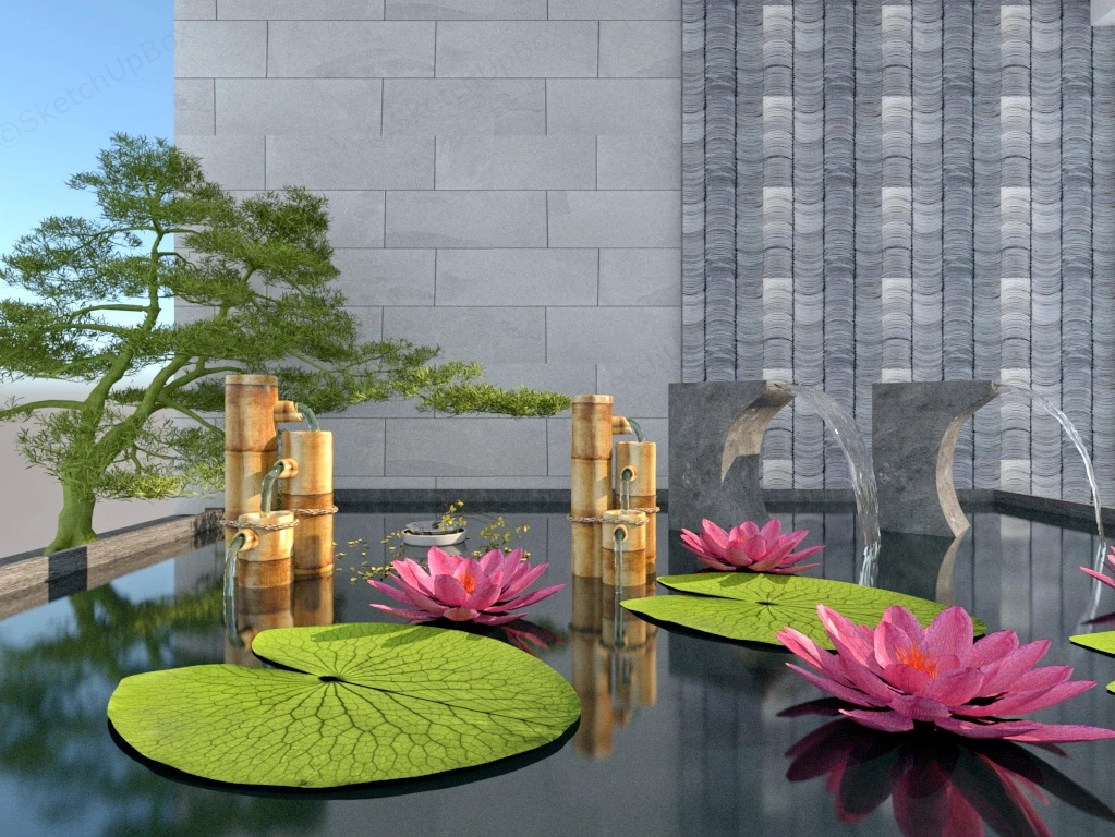 Lotus Pond Zen Garden sketchup model preview - SketchupBox