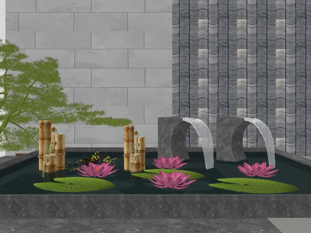 Lotus Pond Zen Garden sketchup model preview - SketchupBox
