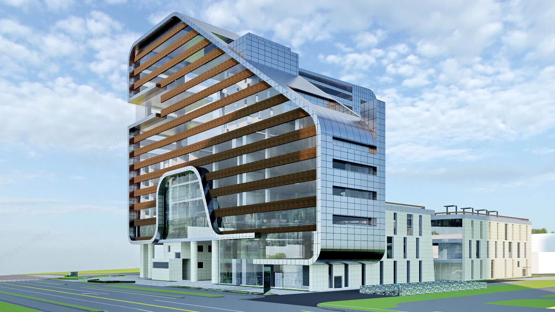 Commercial Center And Office Building sketchup model preview - SketchupBox