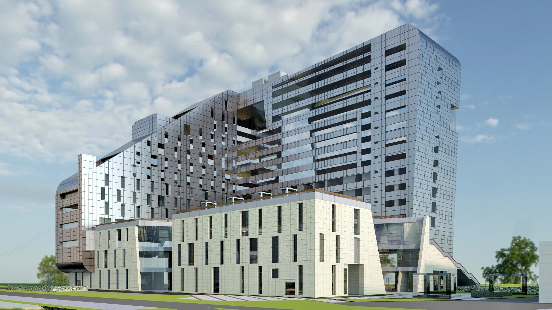 Commercial Center And Office Building sketchup model preview - SketchupBox