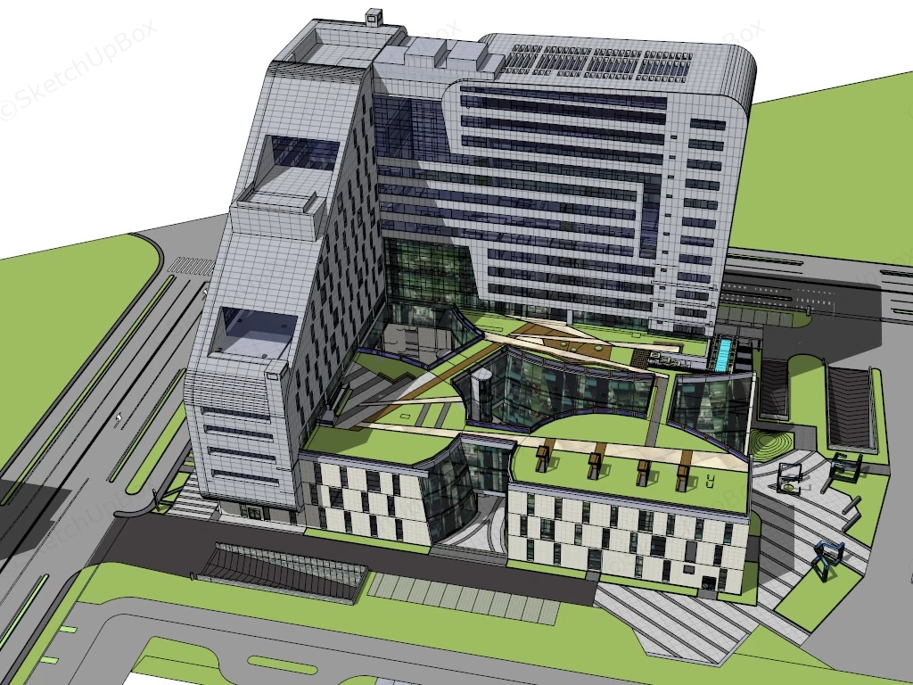 Commercial Center And Office Building sketchup model preview - SketchupBox