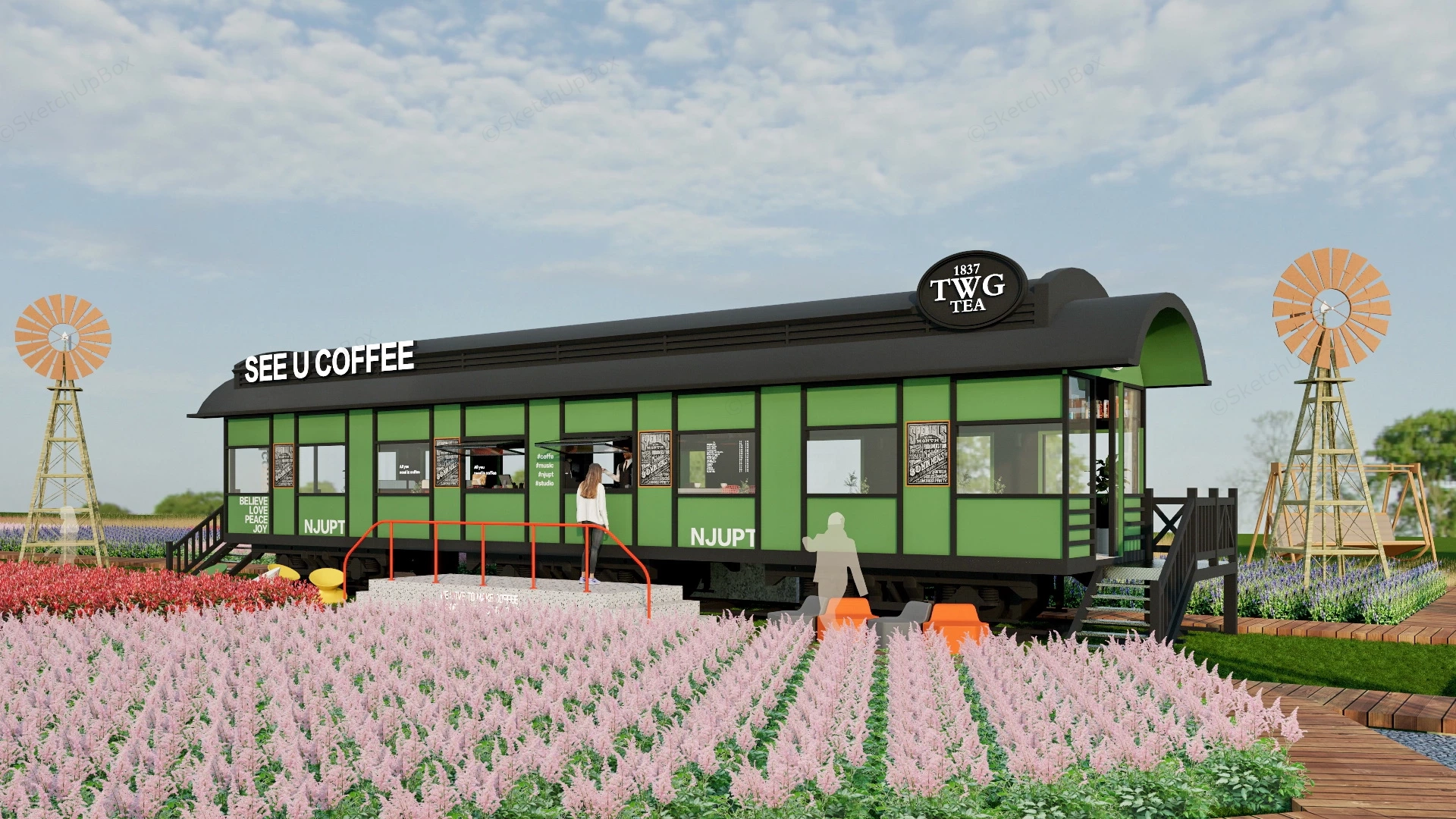 Rural Train Coffee Shop sketchup model preview - SketchupBox