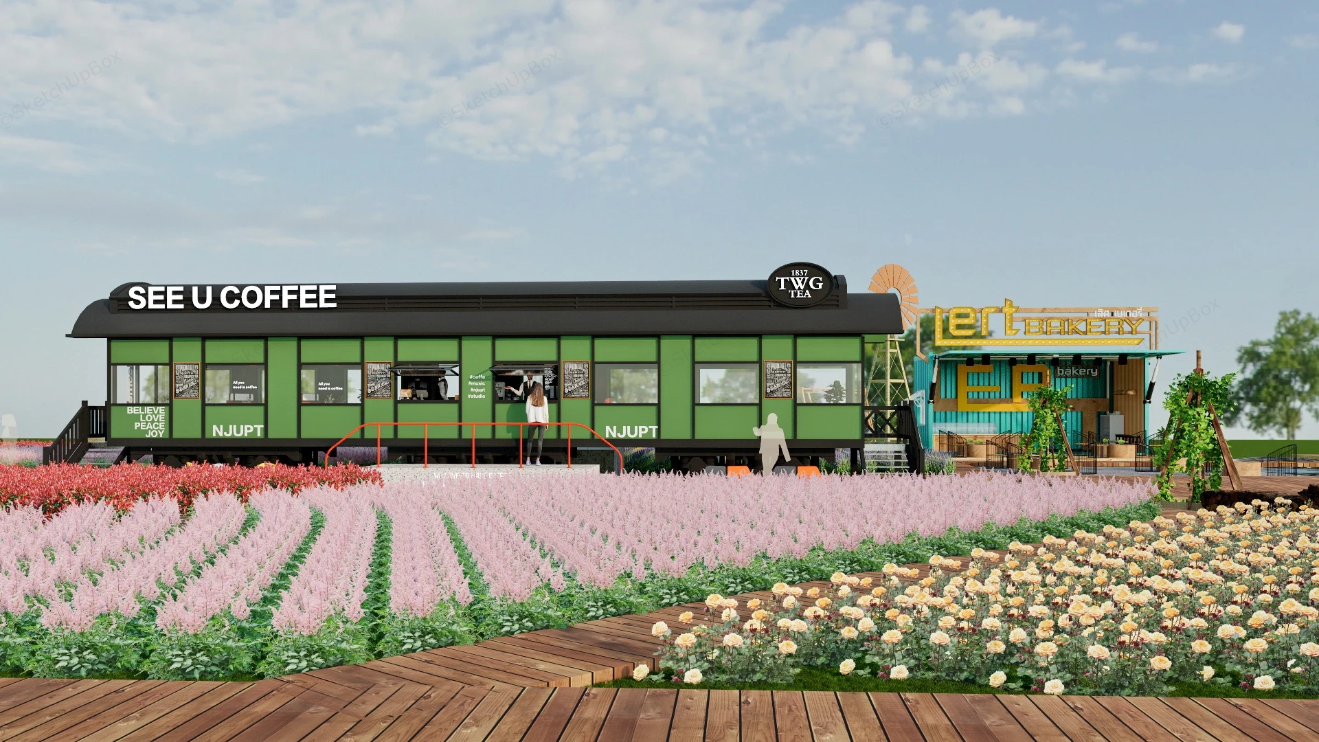 Rural Train Coffee Shop sketchup model preview - SketchupBox