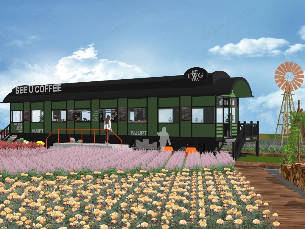 Rural Train Coffee Shop sketchup model preview - SketchupBox