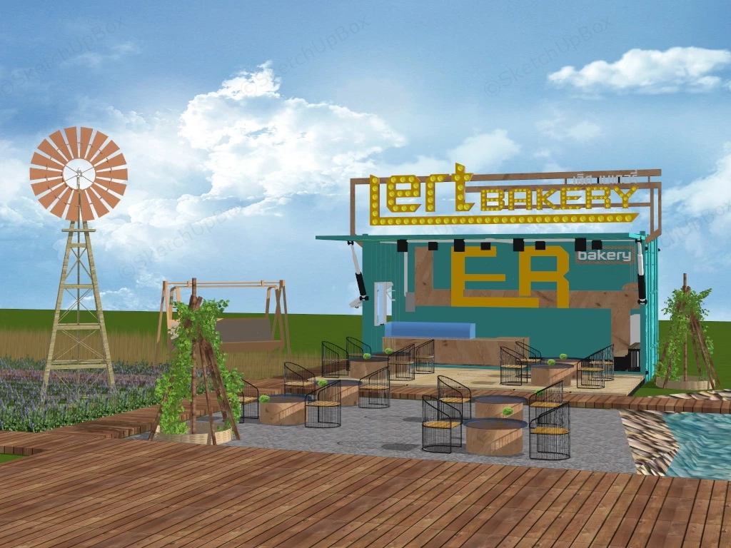 Rural Train Coffee Shop sketchup model preview - SketchupBox