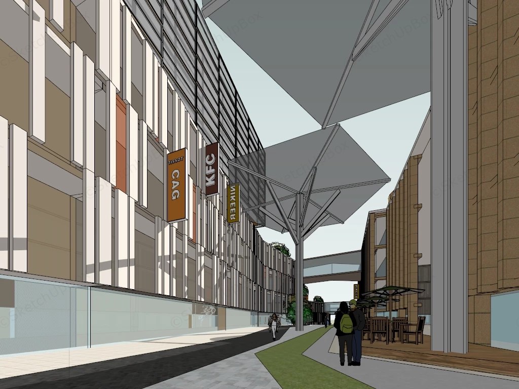 Urban Shopping District Plan sketchup model preview - SketchupBox