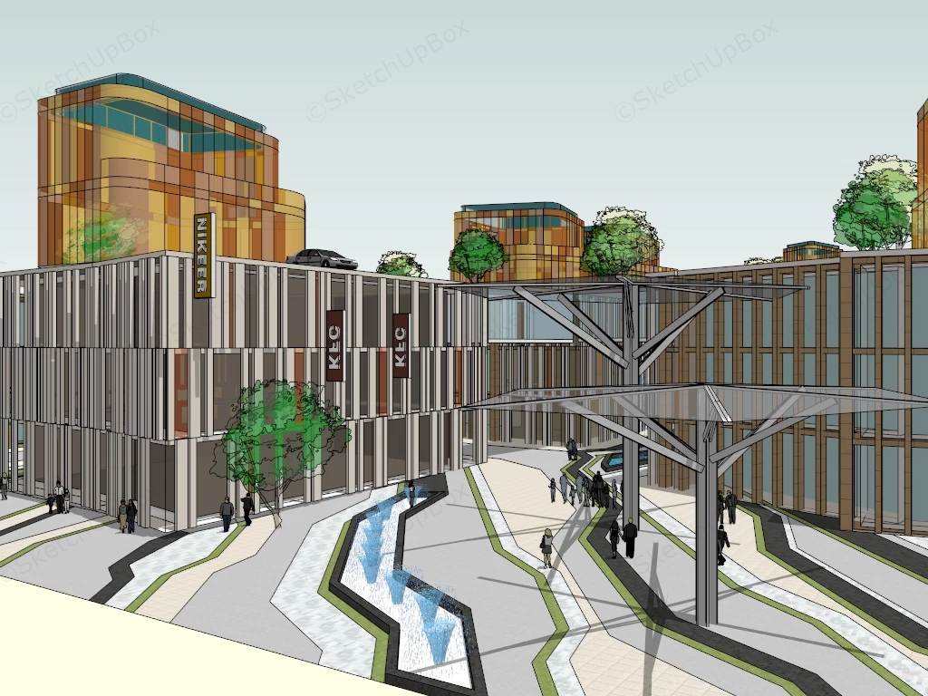 Urban Shopping District Plan sketchup model preview - SketchupBox