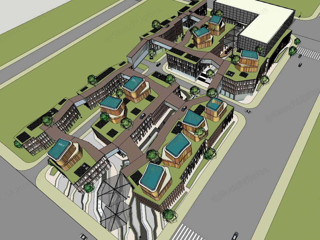 Urban Shopping District Plan sketchup model preview - SketchupBox
