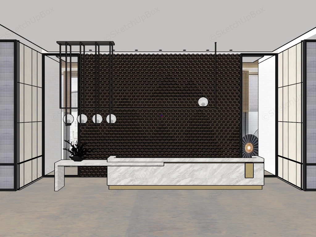 Oriental Style Reception Desk sketchup model preview - SketchupBox