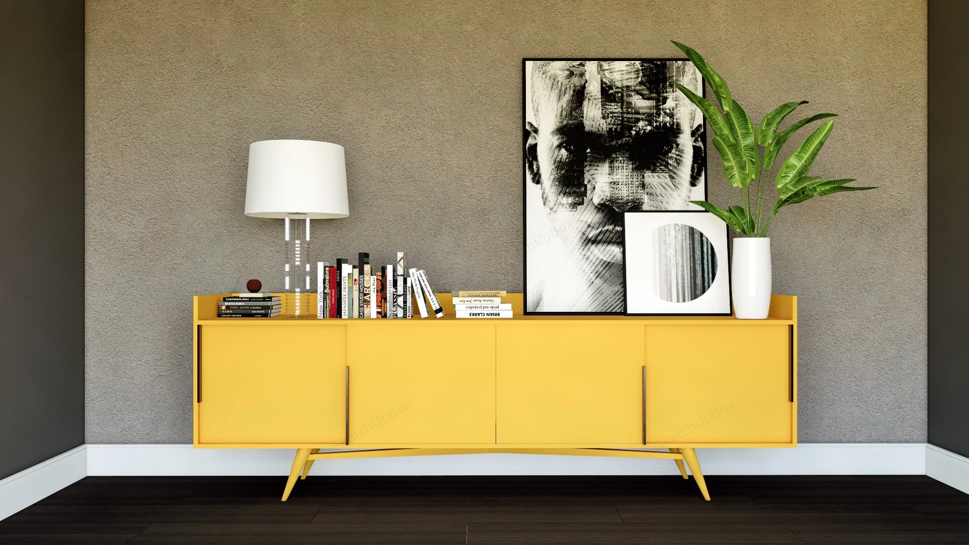 Modern Yellow 4 Door Sideboard sketchup model preview - SketchupBox