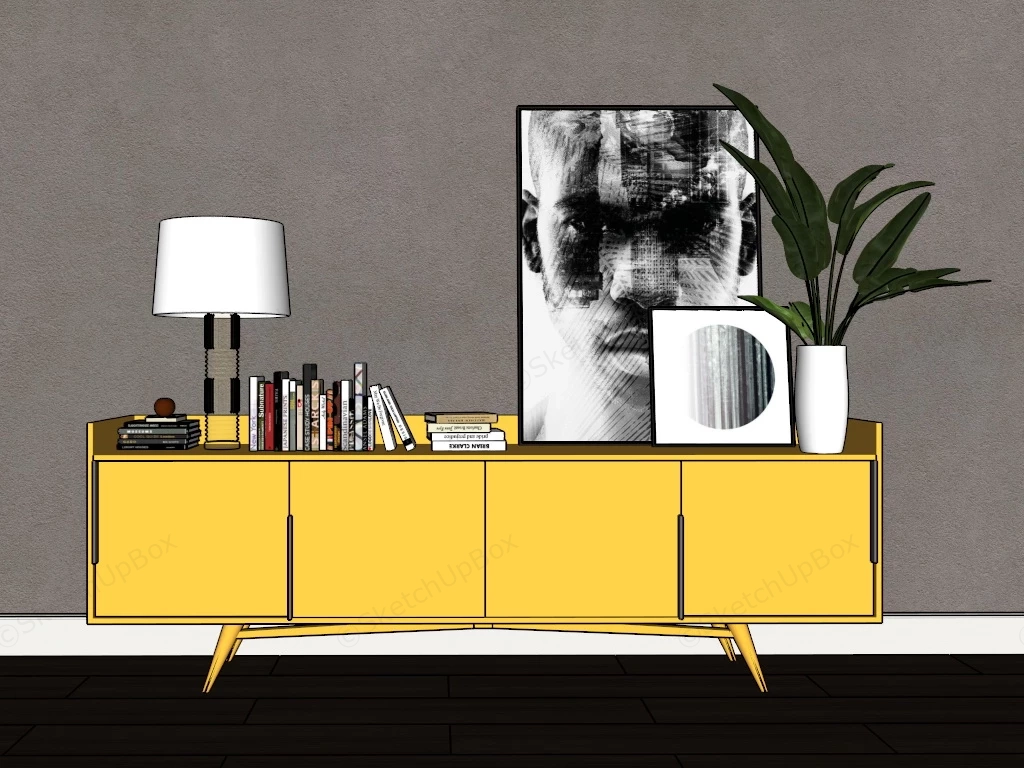 Modern Yellow 4 Door Sideboard sketchup model preview - SketchupBox